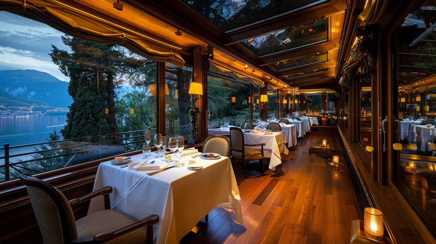 مطعم راقٍ داخل الفندق بتجربة طعام فاخرة وسط إضاءة دافئة وديكور خشبي حديث